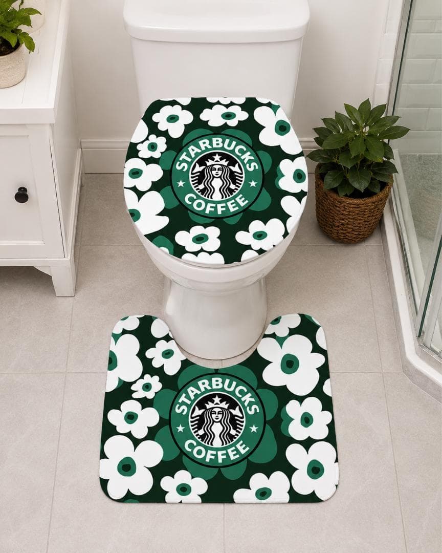 スタバ・トイレカバー&マット 花柄グリーン