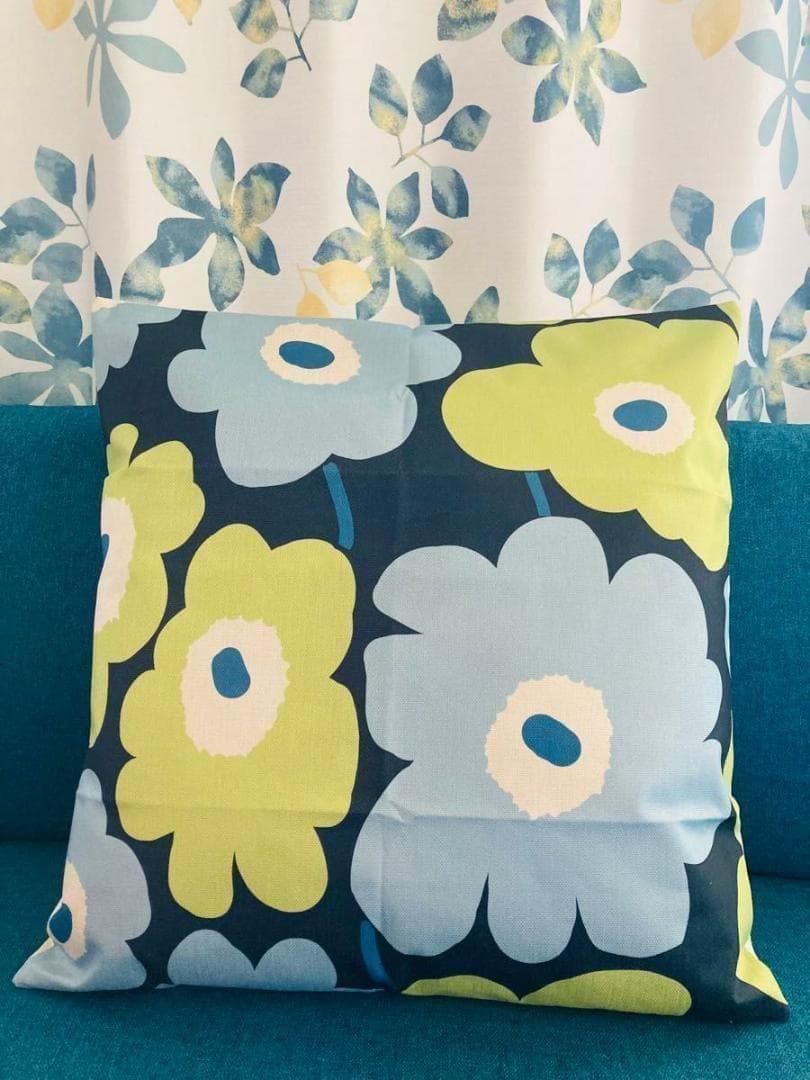 マリメッコ marimekko 座布団カバー ブルー/グリーン 55x59cm | 2枚目