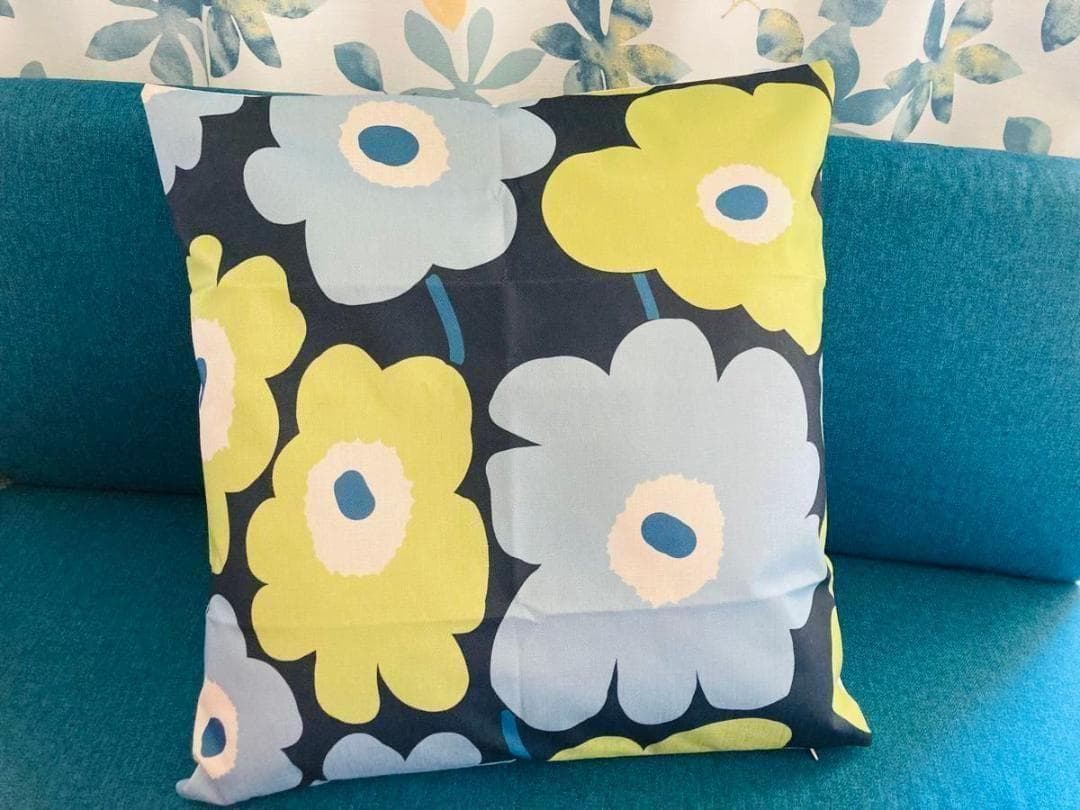マリメッコ marimekko 座布団カバー ブルー/グリーン 55x59cm | 3枚目