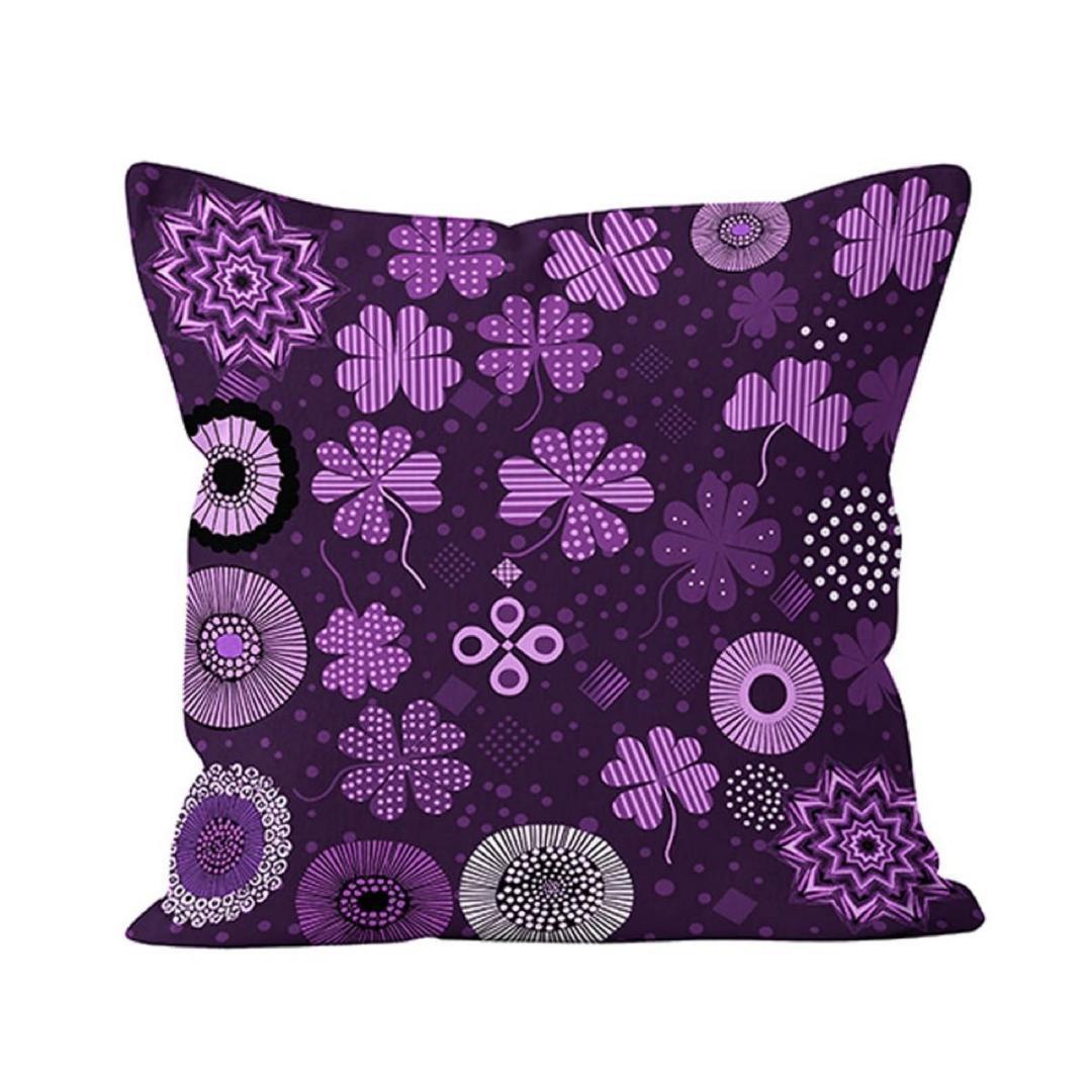 クローバー柄 座布団カバー パープル【55×59cm】リネン 麻 100% | 1枚目