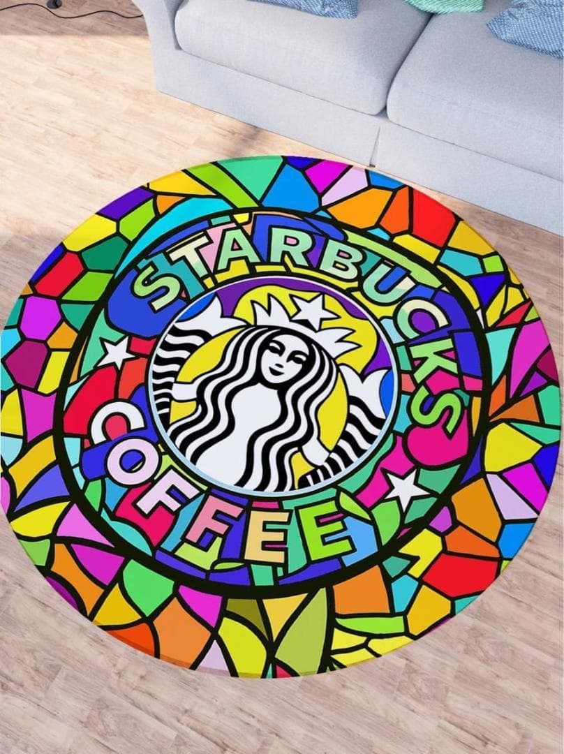 スタバ・ラウンドカーペット ステンドグラス　ピンク　直径80cm