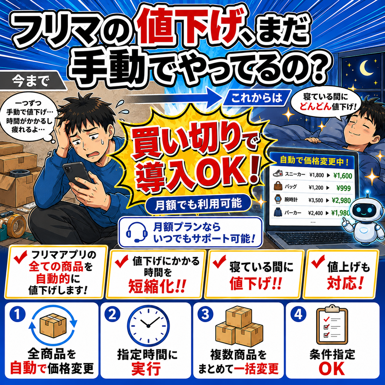 【買い切り】フリマ価格変更を自動化｜全商品を一括で値下げ・値上げできる専用ツール