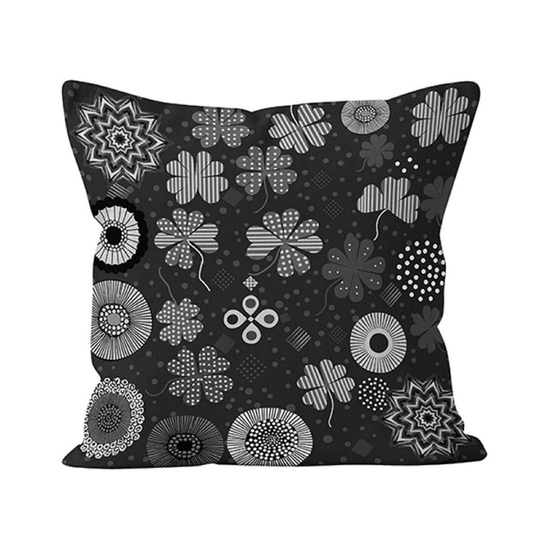 クローバー柄 座布団カバー ブラック【55×59cm】リネン 麻 100% | 1枚目